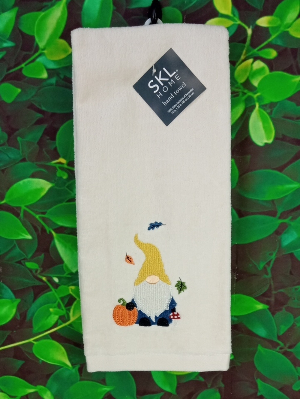 🍂🍒 Harvest Gnome Embroidered Hand Towel